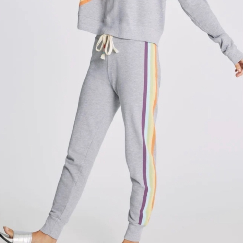 WILDFOX RAINBOW STRIPE DRAWSTRING ANKLE LENGTH JOGGERS